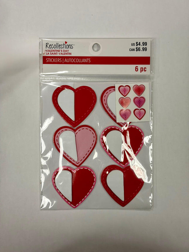 Valentine’s Day Heart Stickers Set - 6 Pcs
