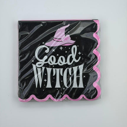 Good Witch Halloween Beverage Napkins – Pink & Black (20 Count, 4.7 in)