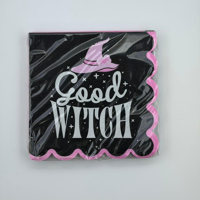 Good Witch Halloween Beverage Napkins – Pink & Black (20 Count, 4.7 in)