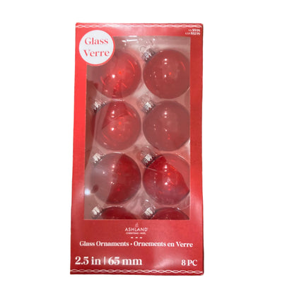 Ashland Christmas Red Glass Ornaments 2.5in 8PC