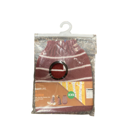Vibrant Life Red and White Strips Pet  Sweater 8in Length,3-7Lb Pet Weight XXS