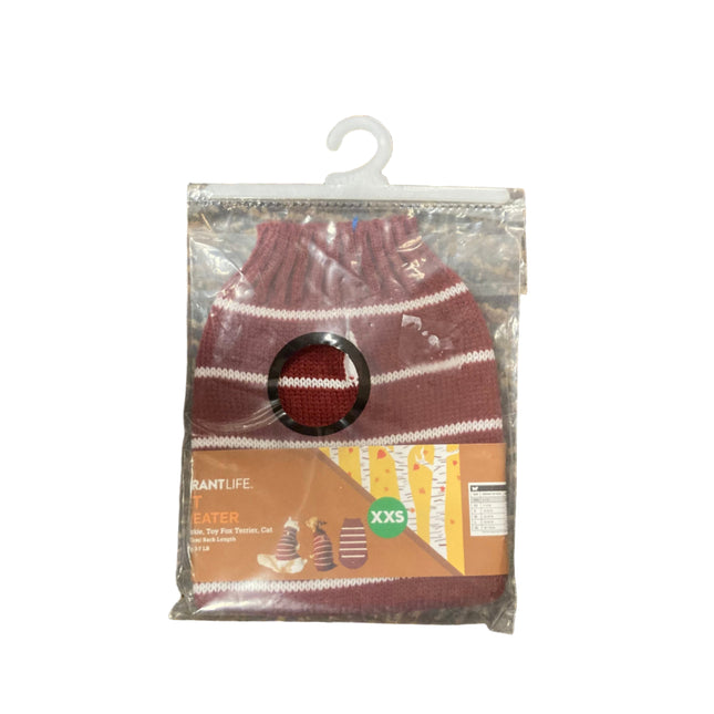 Vibrant Life Red and White Strips Pet  Sweater 8in Length,3-7Lb Pet Weight XXS
