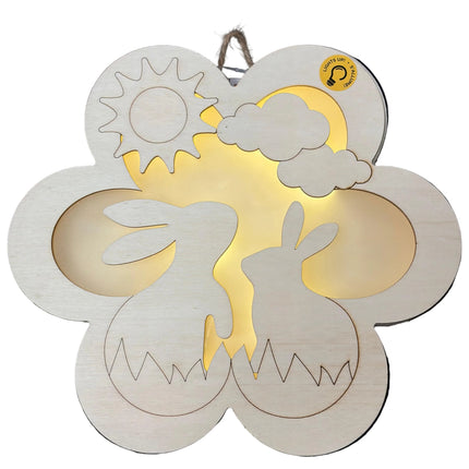 Make Market DIY LED Plywood Décor – Flower With Bunnies (Wall‑Hangable)