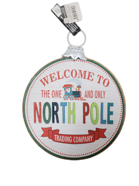 ASHLAND CHRISTMAS WALL DECOR, 8 IN CIRCLE WOOD, NORTH POLE