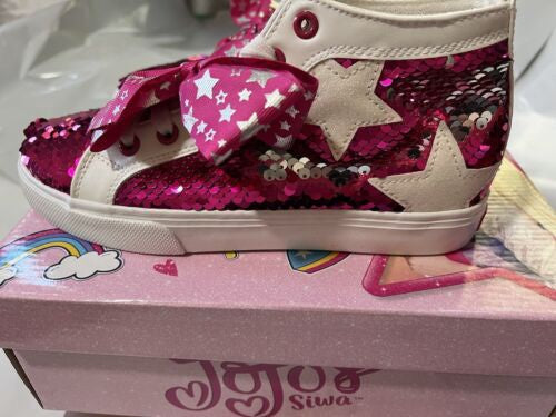 NWOB Nickelodeon Jojo Siwa Pink Sequins High-Top Sneaker Girls SIZE 4