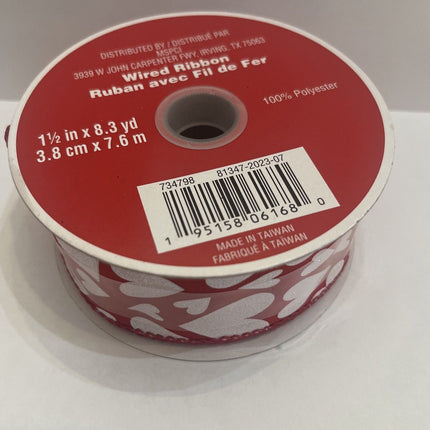 Valentine’s Day Glitter Heart Wired Ribbon by Celebrate IT - 1.5 Inch * 8.3 Yards