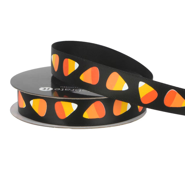 Black Candy Corn Halloween Ribbon 5/8" x 3yd