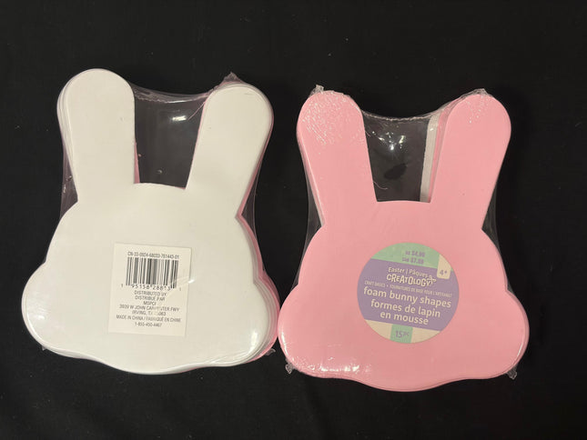 Creatology Foam Bunny Shapes – 15 pc (8 Pink, 7 White)