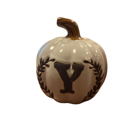 Ashland Fall White Porcelain Pumpkin with Letter Y 5x5in