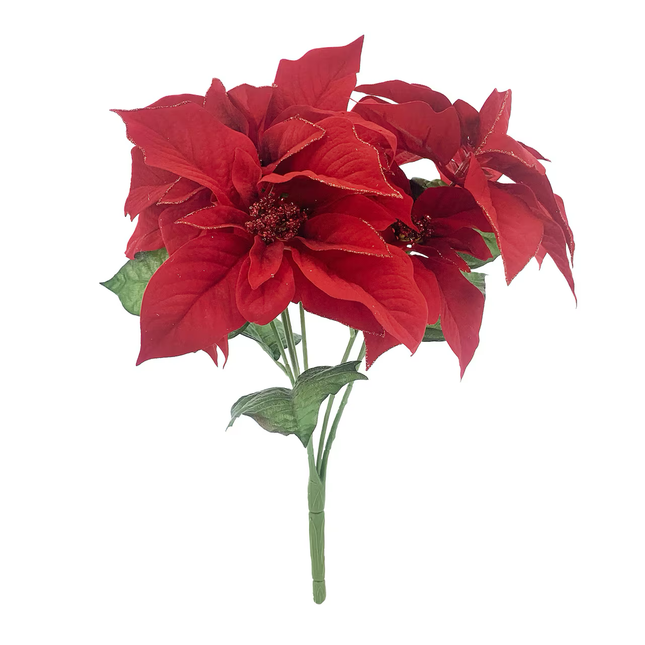 21" Red Glitter Poinsettia Bush for Holiday Decor