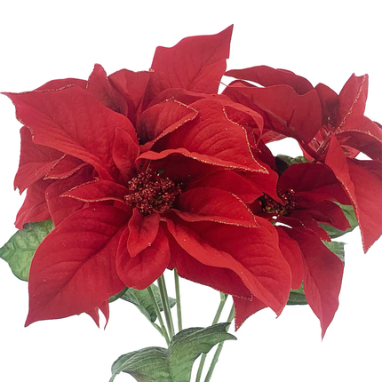 21" Red Glitter Poinsettia Bush for Holiday Decor