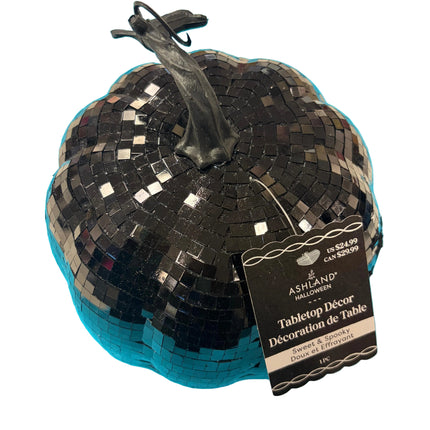 Black Mosaic Pumpkin Table Décor – Halloween Decorative Accent (8" x 7")