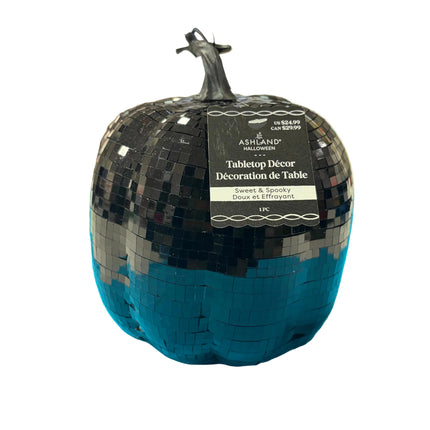 Black Mosaic Pumpkin Table Décor – Halloween Decorative Accent (8" x 7")