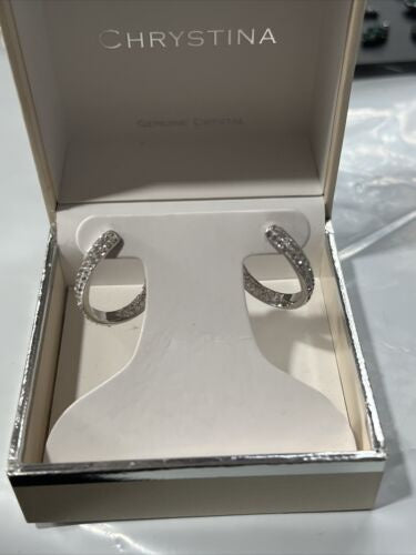 Chrystina Silver-Plated Crystal Hoop Earrings