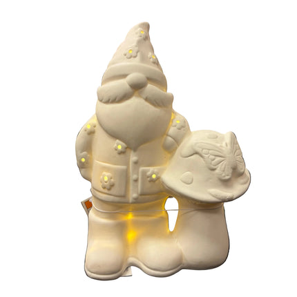 Make Market DIY LED Ceramic Décor – Gnome with Mushroom (9" Height × 6" Width)