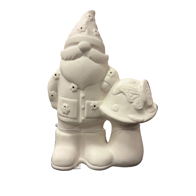 Make Market DIY LED Ceramic Décor – Gnome with Mushroom (9" Height × 6" Width)