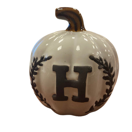 Ashland Fall White Porcelain Pumpkin with Letter H 5x5in