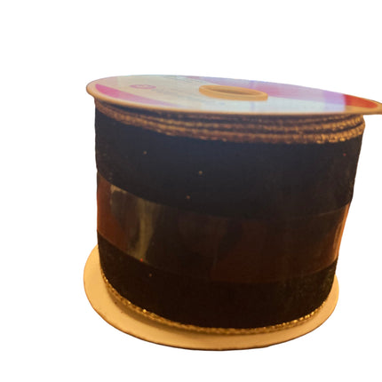 Celebrate it Christmas Black Ribbon with Gold Strips 2.5x15ft