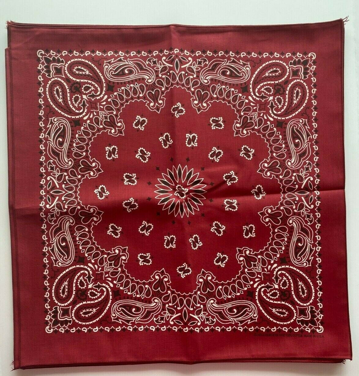 Bandana Burgundy Paisley 100% Cotton Made in the USA 22 x 22