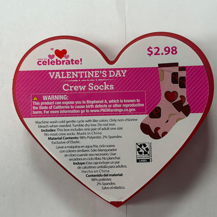 Valentine's Day Crew Socks In Reusable Plastic Container