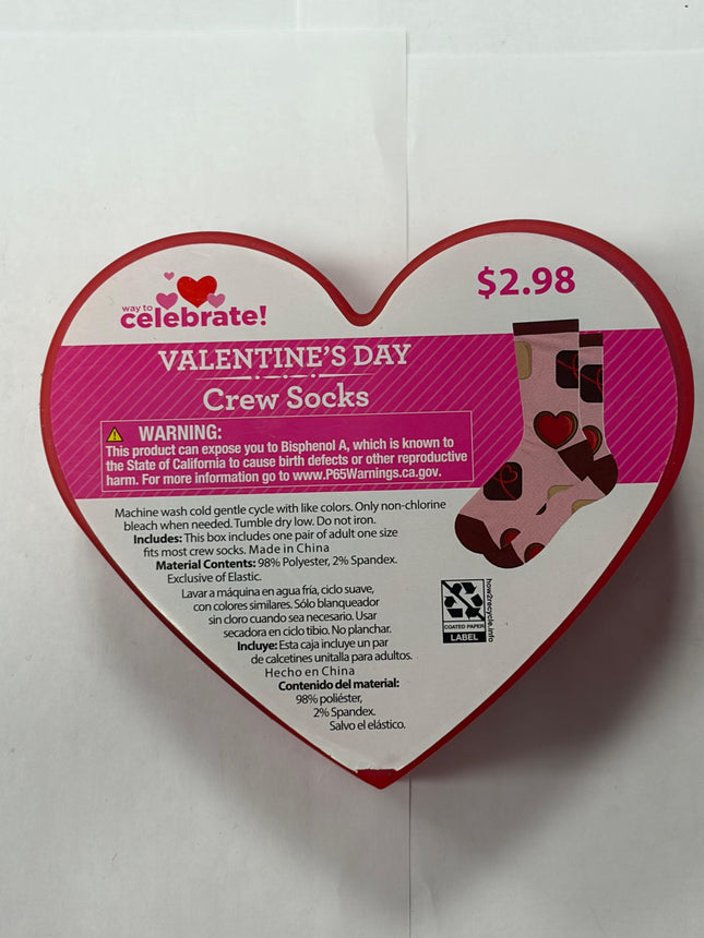 Valentine's Day Crew Socks In Reusable Plastic Container