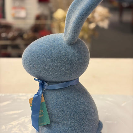 Flocked Bunny Decor with Satin Bow – 18” (Pink or Blue)