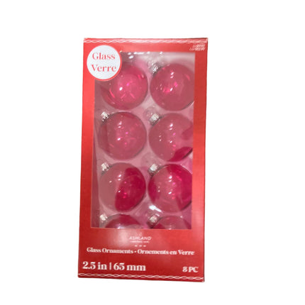 Ashland Christmas Pink Glass Ornaments 2.5in 8PC