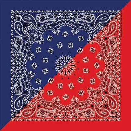 USA-Made Split Paisley Bandana in Red/Blue Cotton