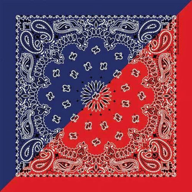 USA-Made Split Paisley Bandana in Red/Blue Cotton
