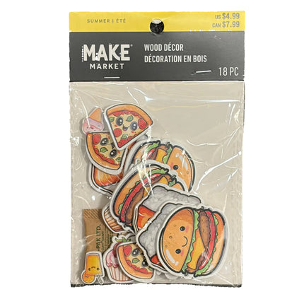 Cute Food Wooden Craft Shapes – DIY Snack Theme Set (18 Pieces)