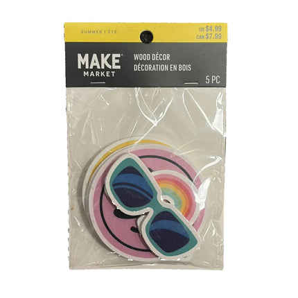 Summer Fun Wooden Craft Shapes – Rainbow &amp; Smiley DIY Set (5 Pieces)