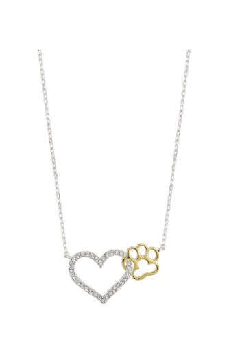 Heart & Paw Pendant Necklace with Swarovski Crystals