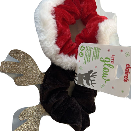 Santa & Reindeer Holiday Scrunchies, 2-Pack