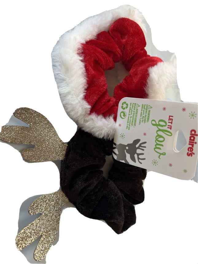 Santa & Reindeer Holiday Scrunchies, 2-Pack