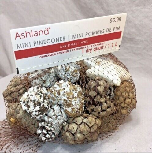 Mini Pinecones Cinnamon Scented 1 Dry Quart Ashland Plain w/White Sparkle & Star