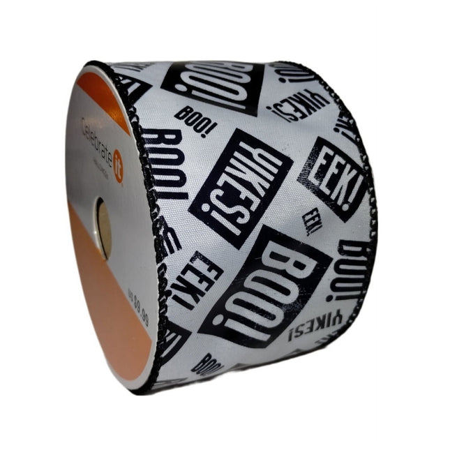 Celebrate it White with Black Words Halloween Ribbon Yikes!