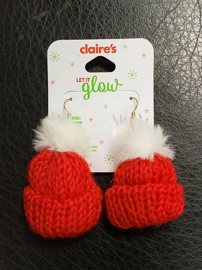 Red Knit Hat Holiday Earrings by Claire's