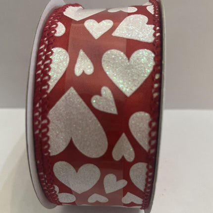 Valentine’s Day Glitter Heart Wired Ribbon by Celebrate IT - 1.5 Inch * 8.3 Yards