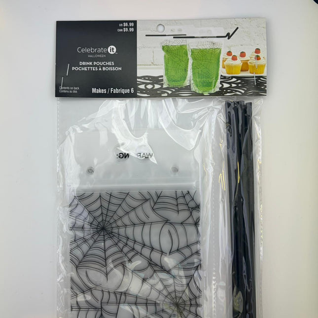 Halloween Spider Web Drink Pouches with Straws – 6 Pack