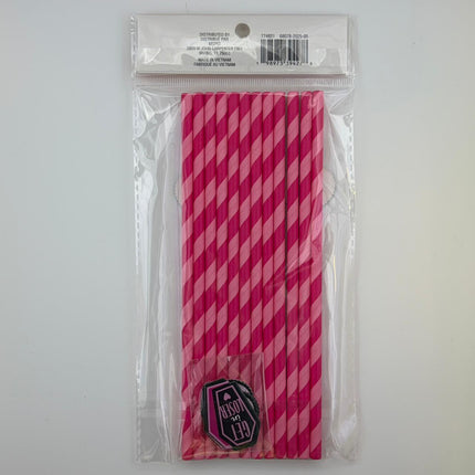 Halloween Pink Striped Paper Straws with Decorative Toppers – 12 Pack