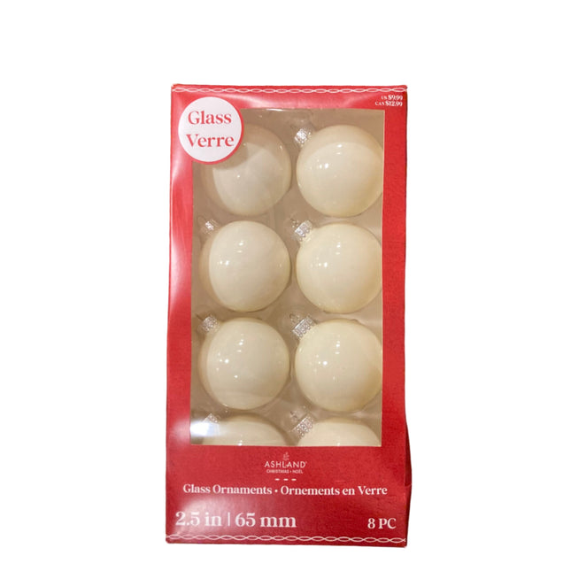 Ashland Christmas White Glass Ornament 2.5in 8PC