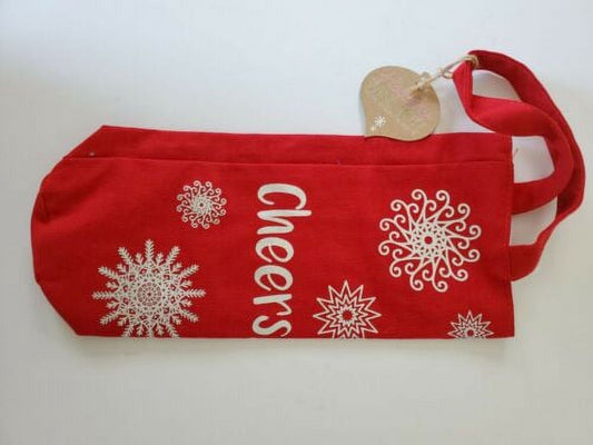 Wine bottle tote bag, Red and Silver Cheers