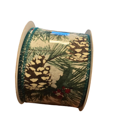 Celebrate it Christmas Pine Cones Wired Ribbon 2.5inx20ft