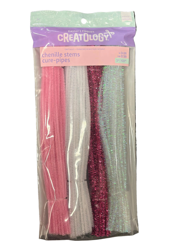 Creatology Easter Chenille Stems – 100‑Piece Pink, White &amp; Glitter Mix