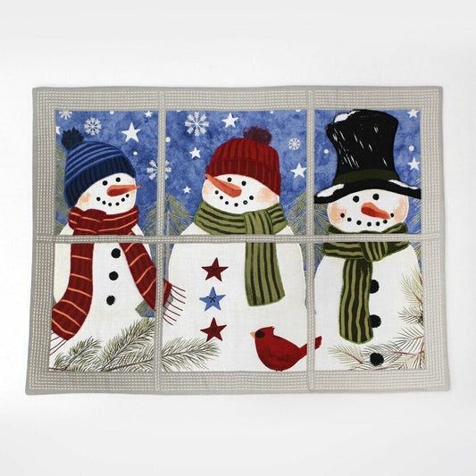 Christmas Placemat St Nicholas Square Snowmen in a Window Quilted Fabric NEW