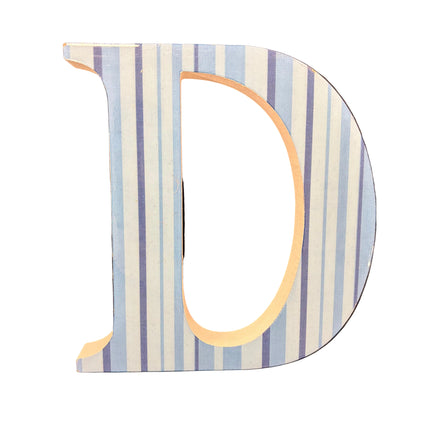 Spring Blue Stripe Wooden Monogram Letter “D” Wall Décor – 8" H × 7" W
