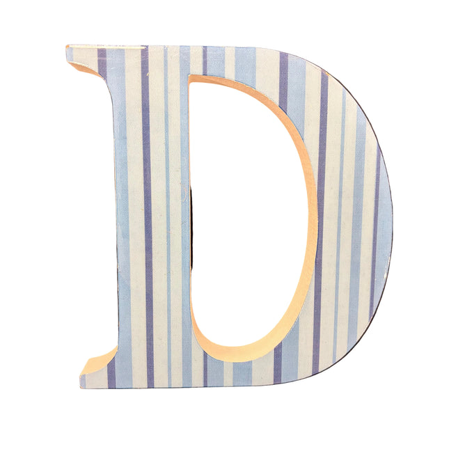 Spring Blue Stripe Wooden Monogram Letter “D” Wall Décor – 8" H × 7" W
