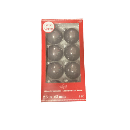 Ashland Christmas Grey Glass Ornaments 2.5in 8PC