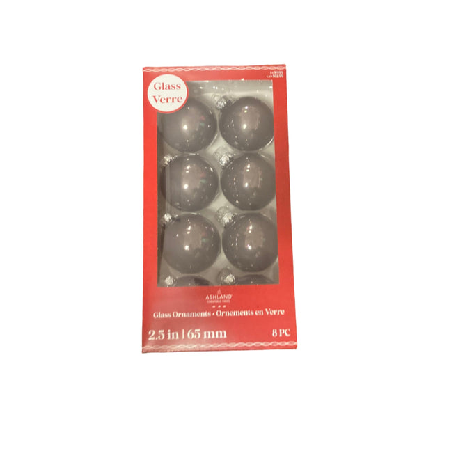 Ashland Christmas Grey Glass Ornaments 2.5in 8PC