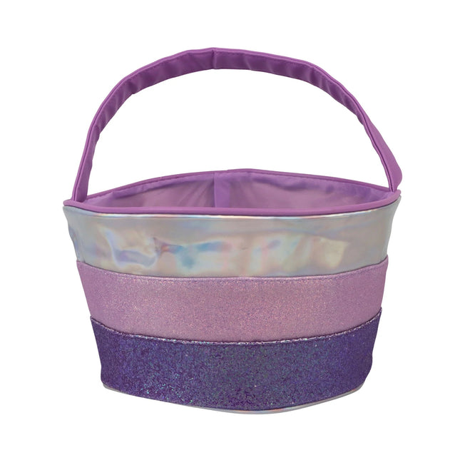 Easter Purple Mixed Fabric Basket with Bunny Ears Headband, 11 in x 6 in